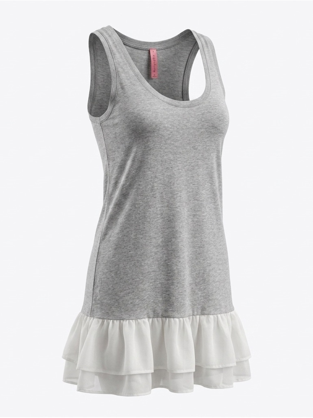 Eight Sixty Grey Tank Chemise with White Ruffle Hem
